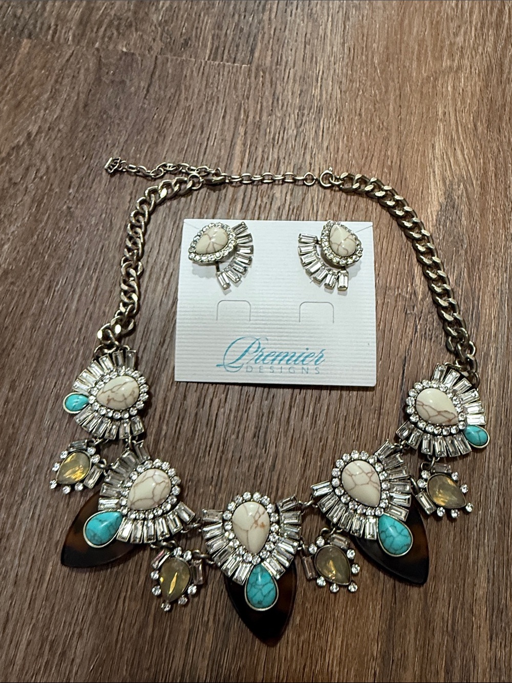 White and Turquoise Statement Necklace & Earring Set